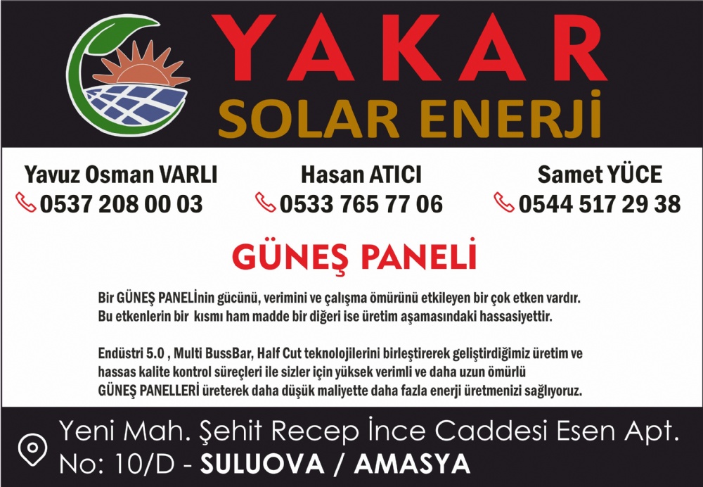 YAKAR SOLAR ENERJİ, GÜNEŞ PANELİ SULUOVA