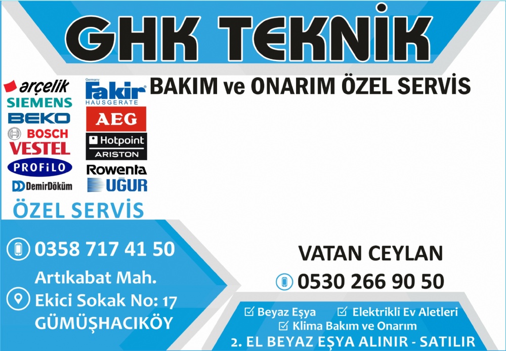 GHK TEKNİK, BEYAZ EŞYA SERVİSİ GÜMÜŞHACIKÖY